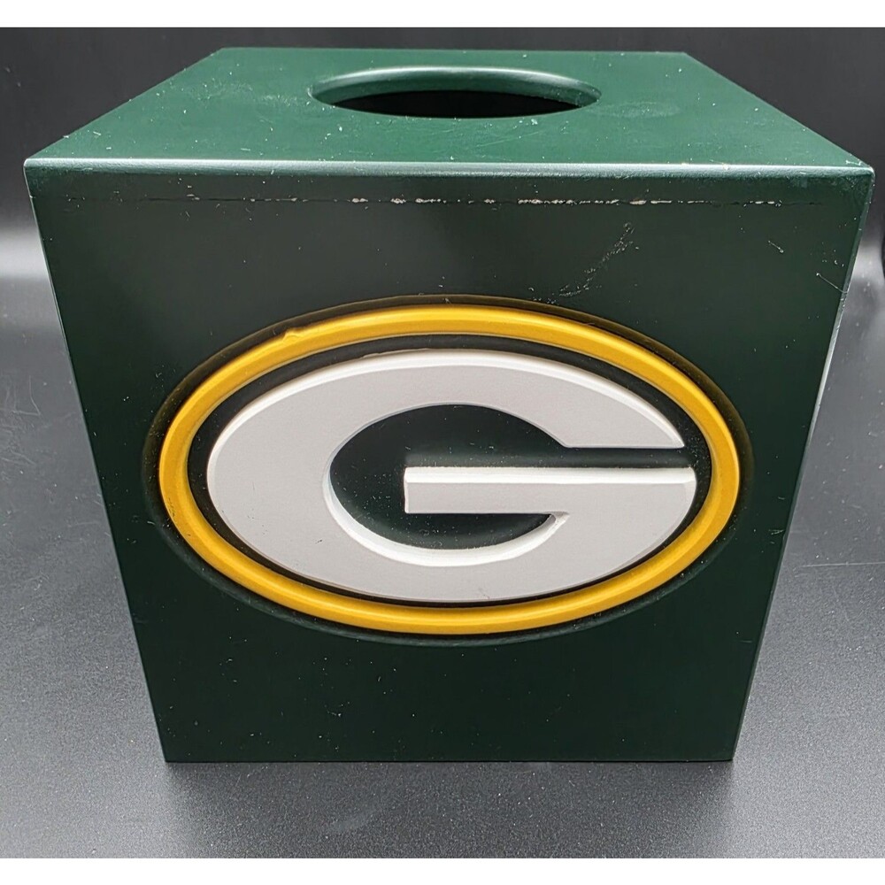 Green Bay Packers Wood Tissue Box Cover with Iconic Logo